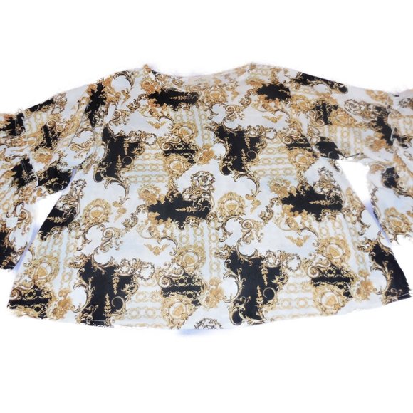 Blouse tunic relaxed top shirt Top 3/4 wide ruffled flared sleeve summer - Picture 9 of 10